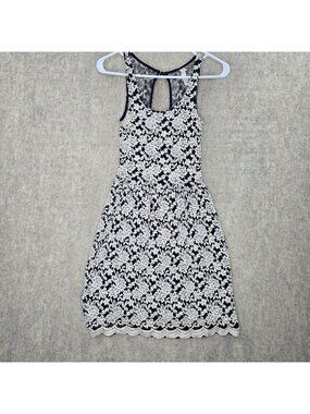 Lace Overlay Women Sleeveless Black & White Dress Size Medium Elegant Fit USA